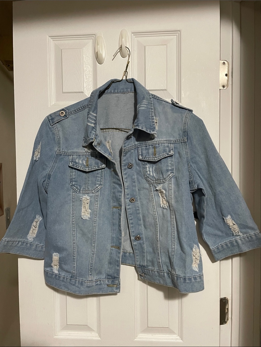 New Light Blue Distressed Jean Jacket - Women's Denim Trucker size medium